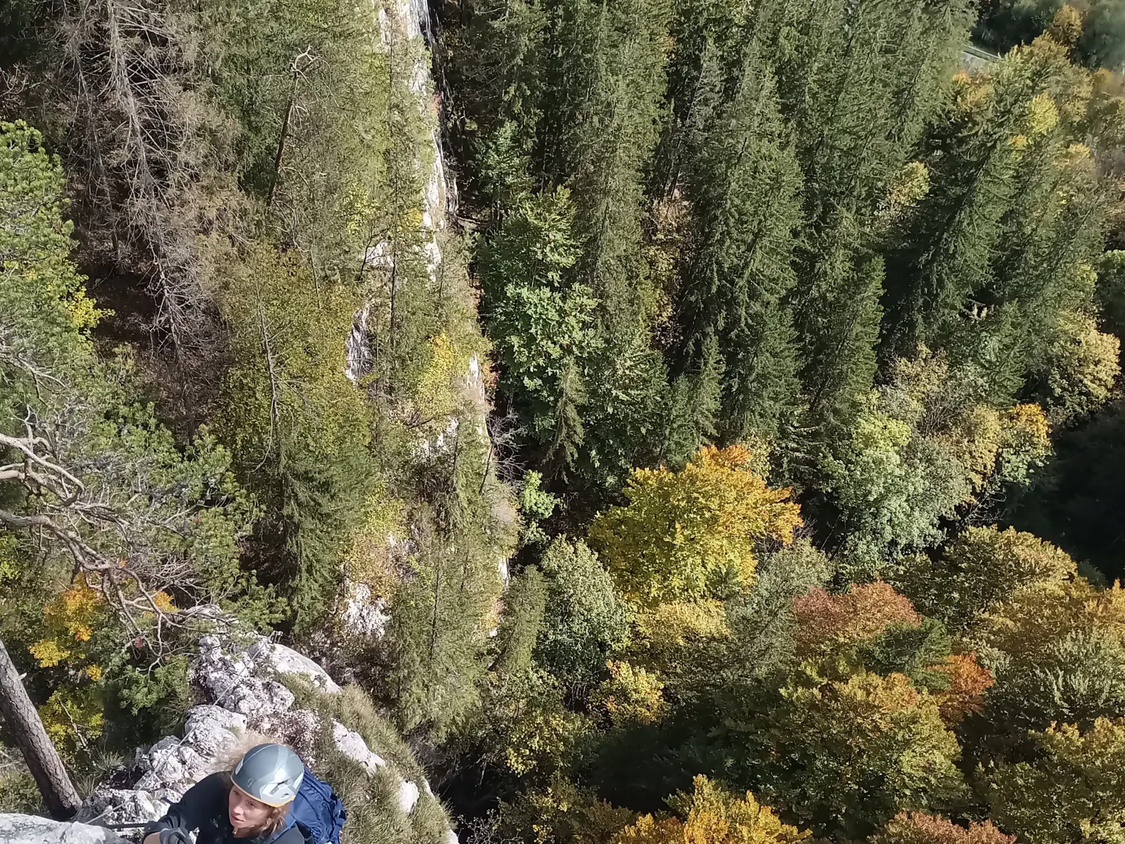 Eine Person, die einen Klettersteig begeht.