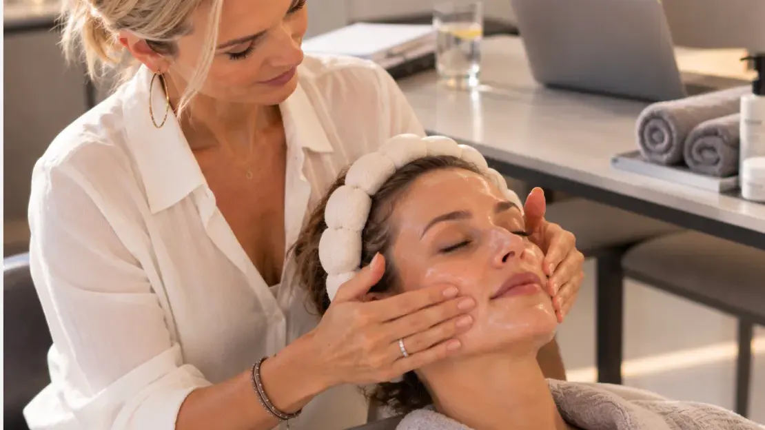 Dame bekommt entspannende Gesichtsmassage