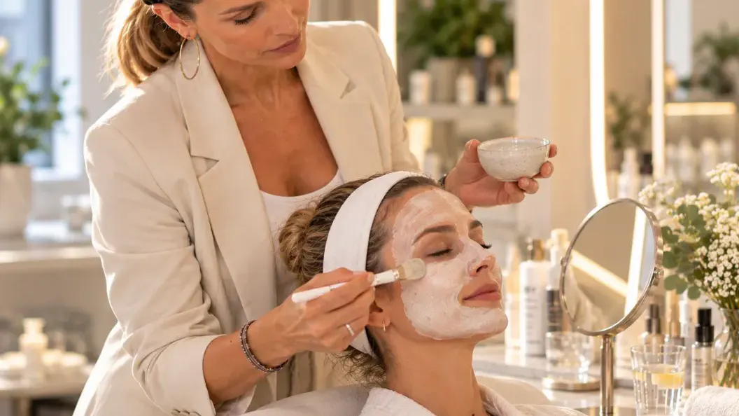 Dame bekommt Gesichtsmaske aufgetragen