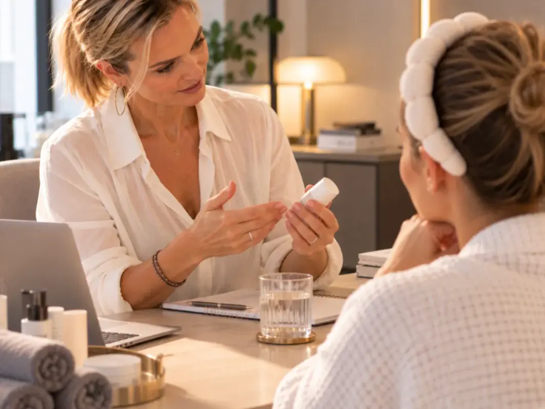 Dame wird beraten und Produkte werden erklärt und gezeigt